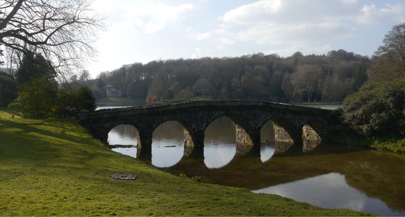 Stourhead Bridge and lake reflections